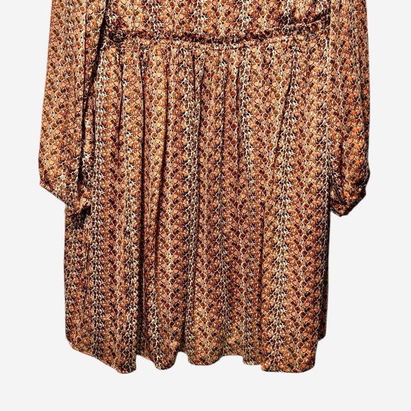 Molly Bracken Surplice Satin Metallic Rust Abstract Animal Print Babydoll Dress - Picture 9 of 14